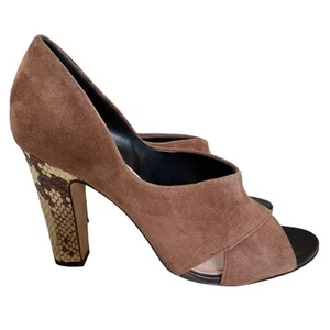 Plenty Tracy Reese Heels 7.5  EU 38 Suede Open Toe Pumps Shoes Snake Print - Picture 1 of 9