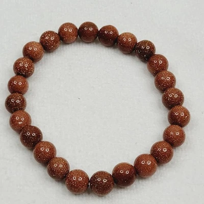 Pulsera elástica de joyería de moda con cuentas de piedra dorada roja cobre marrón brillante Foto 1 de 4