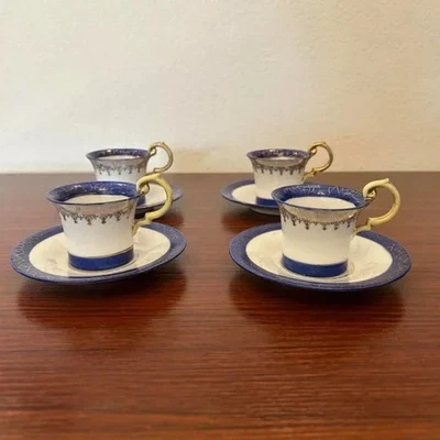 Chikaramachi Blue Gold Demitasse Cup & Saucer Set of 4 Japan Vintage - Image 1 of 4