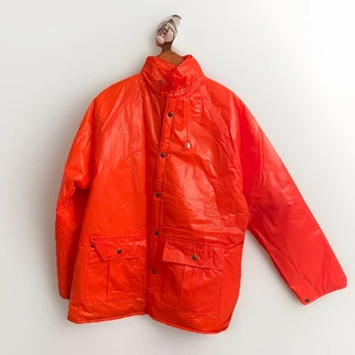Vintage Duck Bay  Orange Hunting Rain Coat Jacket Men’s Medium Hole/see Pic - Image 1 of 4