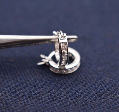 Small 1/2" CZ Hoop Earrings Anti-Tarnish Real 925 Sterling Silver - Image 1 of 4