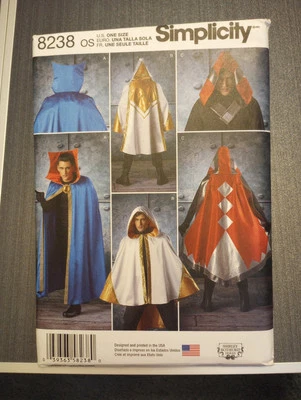 New Simplicity 8238 Cape, Cape & Tabard, Cape & Hood Costume Pattern One Size - Image 1 of 2