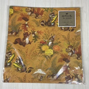 Vtg 70s Fall Animals Woodland Gift Wrap Wrapping Paper Hallmark Sealed 2 Sheets - Picture 1 of 8