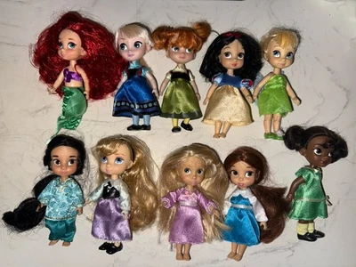 Rare Disney Animators 5" Toddler 10 Mini Dolls lot Elsa Anna Jasmine Belle Ect - Image 1 of 3