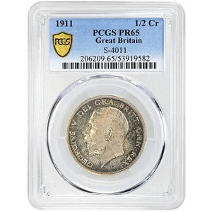 1911 1/2 Cr Half Crown PCGS PR65 George V seltene Münze - Bild 1 von 4