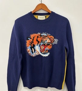 GUCCI SWEATER INTARSIA WOOL BLUE/MULTICOL SIZE Small - Picture 1 of 7