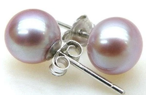 PAIR PERFECT ROUND AAA 8MM AUSTRALIAN SOUTH SEA PURPLE LOOSE PEARL EARRING - Picture 1 of 2