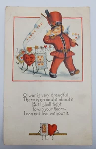 Antike 20er Jahre Whitney Made Valentin Postkarte Ich liebe dich Karte Parade LESEN BLAU - Bild 1 von 16