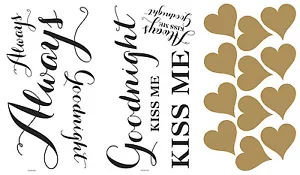 Calcomanías de pared Always Kiss Me Goodnight NUEVAS pegatinas de cotización grande decoración del hogar - Imagen 1 de 2