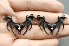 Black Bat Wing Heart With White Cross Gothic Pendant Charms 3pk