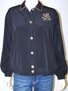 Vintage Teddi Jacket Womens Petite Small Black Gold Trim Long Sleeve Ladies - Picture 1 of 8