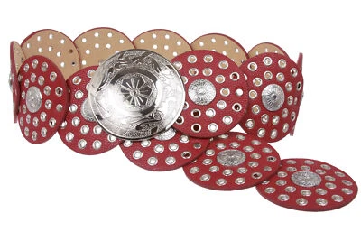 Cinturón de cuero concho disco boho de 3 1/2" (90 mm) de ancho para mujer Foto 1 de 4