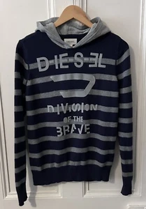 Diesel Jumper Kids Boys XXL Long Sleeve Blue Grey Stripe Hoodie VGC - Picture 1 of 8