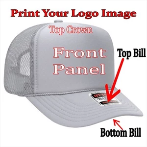 SILVER GRAY Trucker Hat Custom Printing HERE Personalized Names Images Logos - Picture 1 of 2