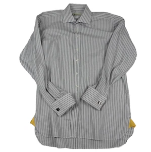Aquascutum Men's Shirt 15.5" 39cm Grey Striped Dress Business French Double Cuff - Picture 1 of 15