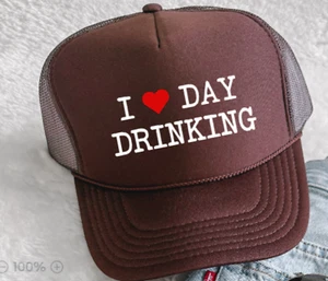 I Love Day Drinking, Brown, Men's and Women's Otto Brand Trucker Hat - Picture 1 of 5