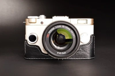 Handmade Genuine real Leather Half Camera Case bag cover for Pentax QS1 Black - Image 1 of 4