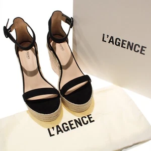 L'agence NWB Elysee Espadrille Wedge Platform Sandals Size 39 US 9 Black Suede - Picture 1 of 12