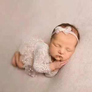 Newborn Baby Girl Lace Pearl Dress Skirt Headband Photography Props Photo Shoot - Picture 1 of 14