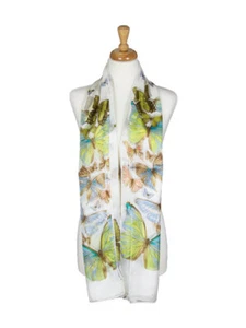 AamiraA White Butterfly Mulberry Chiffon Silk Stole Women Scarf Free Shipping  - Picture 1 of 5
