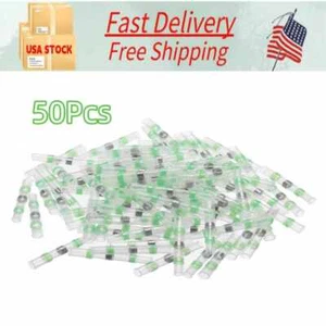 Green Solder Seal Sleeve Terminals Tube Heat Shrink Butt Wire Connectors 50PCS - Picture 1 of 9