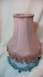 Vintage Pink Silk Style Fabric Tall Lampshade Scolloped Edged Fringed 26 Long - Picture 1 of 5