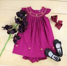 Orchid Pink Bishop Smocked Embroidered Baby Girl Dress. Toddlers Vintage Dress.
