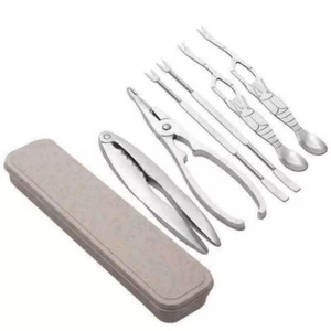 6tlg Edelstahl Seafood Meeresfrüchte Besteck Set Krabbe Krebse Hummer Zange - Bild 1 von 12