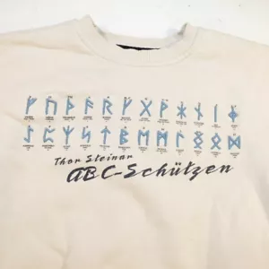 THOR STEINAR GERMAN ALPHABET LETTERS SYMBOLS PULLOVER SWEATSHIRT Sz Mens S White - Picture 1 of 4