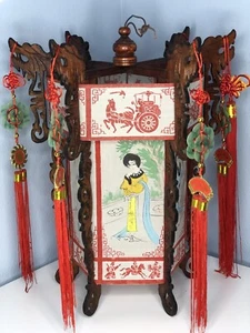 Antique Chinese Wooden Pagoda Chandelier Lamp Hand Carved And Painted - Picture 1 of 24