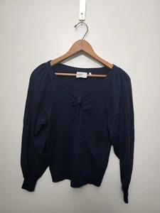WESC Women’s Navy Blue Wool Sweater Blouse Size Small Preppy School Girl Office - Picture 1 of 12