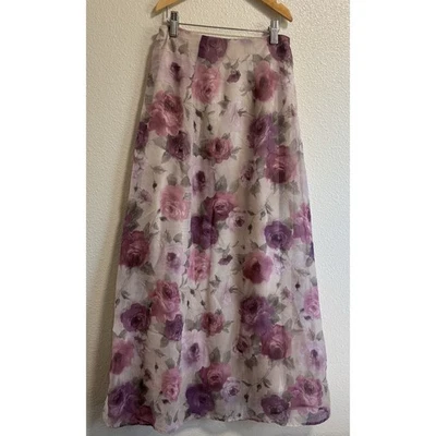 Винтажное платье сарая женщин размер S цветочный макси юбка 90-х кремовый фиолетовый коттедж  - Изображение 1 из 4