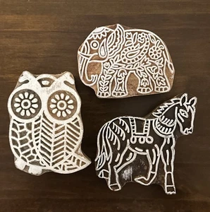 Set of 3 Shapes various Design Printing Block Wooden Stamp New WBS 48 - Picture 1 of 5