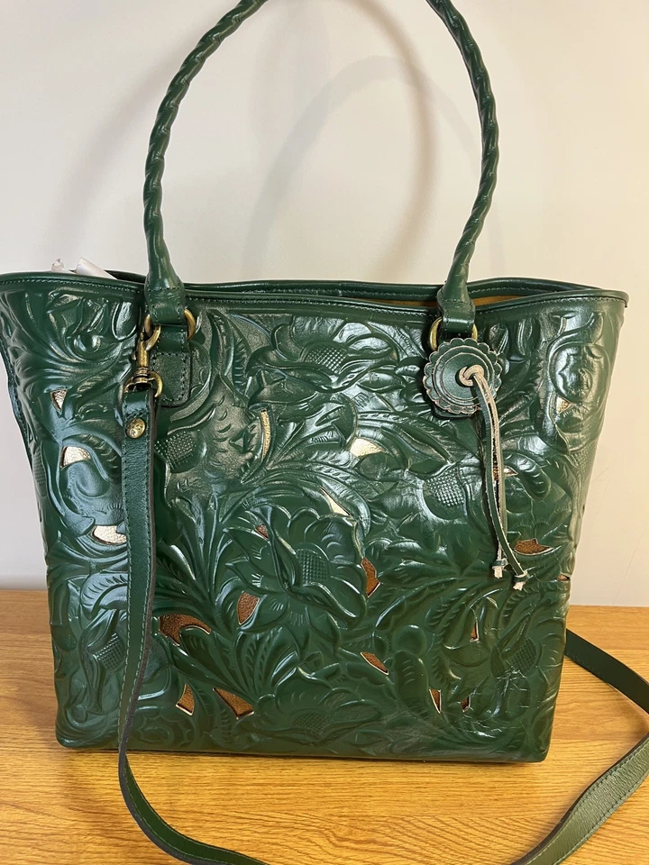 Patricia Nash Gorgeous Green Tooled Handbag New w Tags Comes w Strap - Image 1 of 4