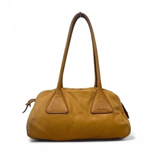 MIU MIU Archive Mini Boston Bag Brown Leather Handbag Vintage Logo Embossed - Picture 1 of 11
