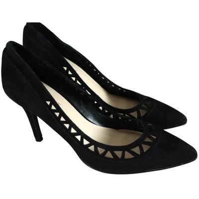 Zapatos de salón Nine West de gamuza negros de cuero tacón de aguja recortados puntiagudos 7,5 M Foto 1 de 4