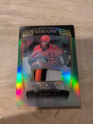 2024-25 Upper Deck Stature Olen Zellweger Auto Patch Green 01/35 - Image 1 of 3