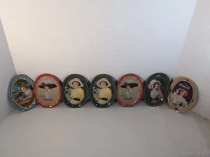 (7) VTG Printed 1973 Coca Cola Mini Oval Tin Metal Serving Trays - Picture 1 of 12
