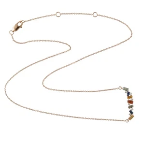 Rainbow Sapphire & Diamond Bar Necklace 18k Rose Gold Birthday Anniversary Gift - Picture 1 of 6