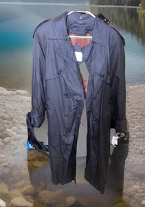 Vintage American bazaar International Black Trench Flannel Lined Coat - Picture 1 of 6