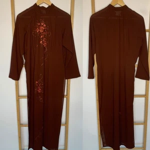 Brown Embroidered Chiffon Kimono Cheongsam Kaftan To Fit: L - XL Homemade Sheer - Picture 1 of 12
