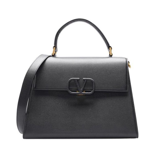 Borsa donna grande Valentino Garavani in pelle di vitello nera con tracolla a V e manico