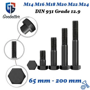 M14 - M24 Part Threaded Hexagon Head Bolts High Tensile Grade 12.9 Black Screws - Picture 1 of 15