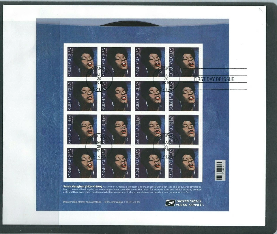 USA SC # 5059 Sarah Vaughan  Complete Pane FDC . No Cachet - Image 1 of 1