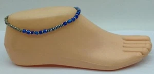 Handmade Glass Bead Anklet, Vibrant Shades of Blue and Silver, Boho Style - Bild 1 von 4