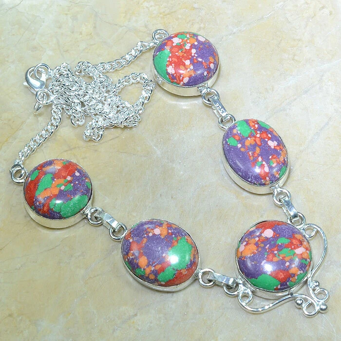 Halskette/Necklace/Collana-argento tibetano-pietre diaspro mosaic (CO333/int) - Immagine 1 di 1