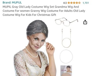MUPIL Gray Old Lady Costume Wig Set Grandma Wig And Costume For women Granny ... - Picture 1 of 8