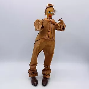 Vintage Clown Corn Husk Doll With Wood Head Hand Painted Folk Art Tall Fig 12” - Picture 1 of 18