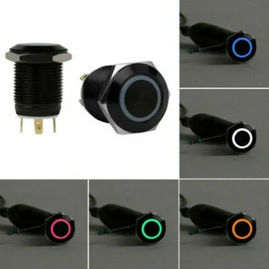 Luce LED nera 12V 4 pin 12 mm pulsante metallo interruttore momentaneo impermeabile - Foto 1 di 16