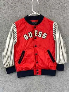 Vintage Guess Jacket Kids 11/12 Red Pinstripe Snap Lined Outdoor Lightweight - Picture 1 of 10